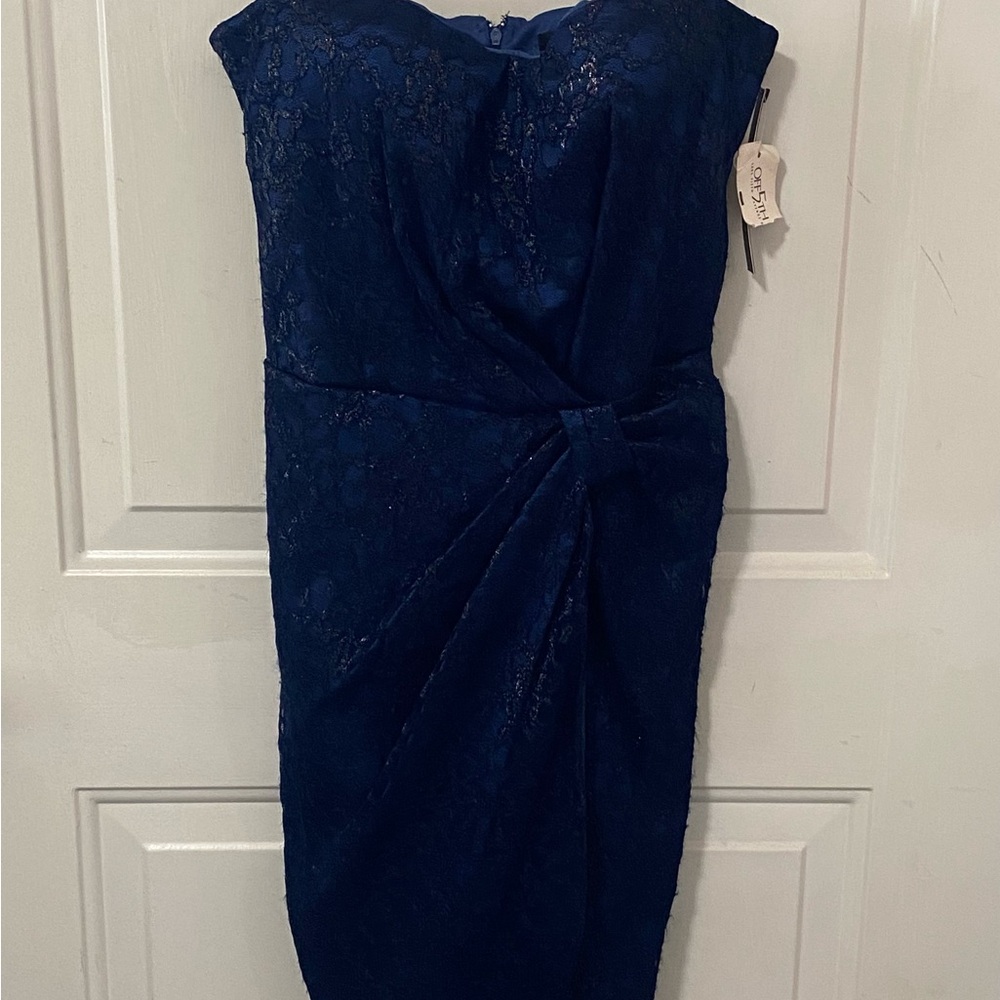 David Meister Blue Ruched Sheath Midi Dress